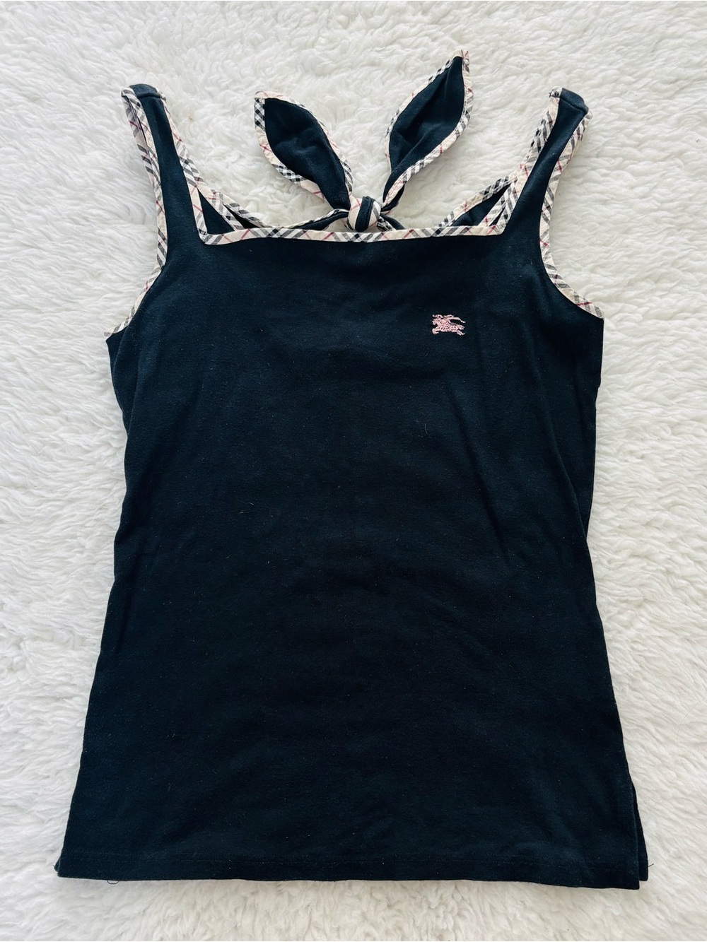 Burberry Blue Label Black Nova Check Piping Stretcy Tank Top size EU 38